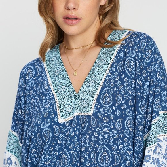 TIGERLILY Cameli Blue Patchwork Paisley Long Sleeve Blouse - Picture 5 of 12